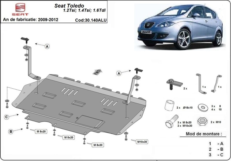 Aluminiowa płyta pod silnik Seat Toledo 3 (2009-2012)
