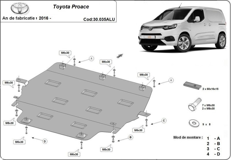 Aluminiowa płyta pod silnik Toyota Proace (2016-2026)
