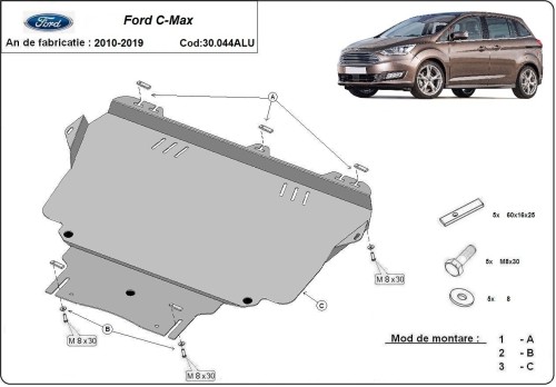 Aluminiowa płyta pod silnik Ford C-max (2010-2019) Aluminiowa płyta pod silnik Ford C-max (2010-2019)