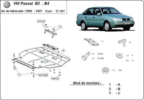 Stalowa płyta pod silnik Volkswagen Passat - B3, B4 - Diesel (1988-1997)