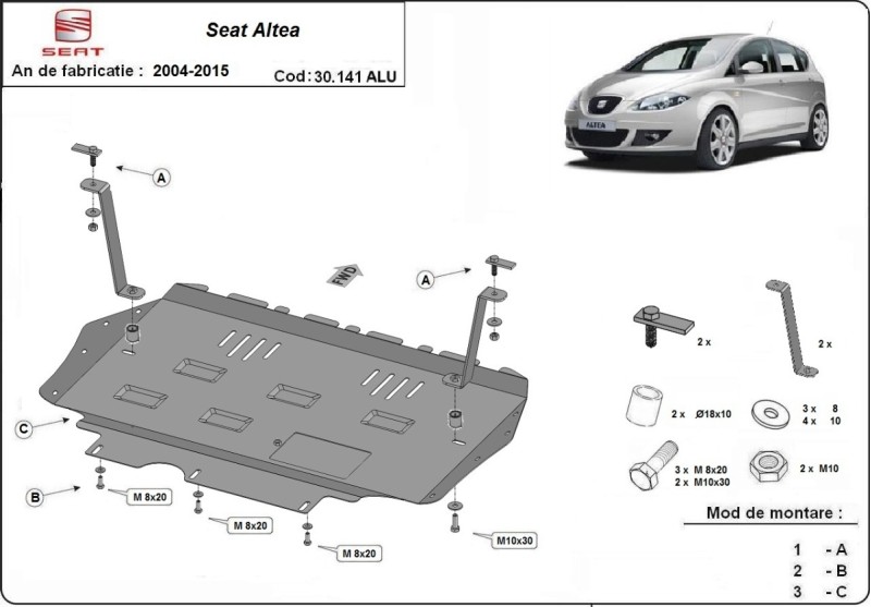 Aluminiowa płyta pod silnik Seat Altea (2004-2015)