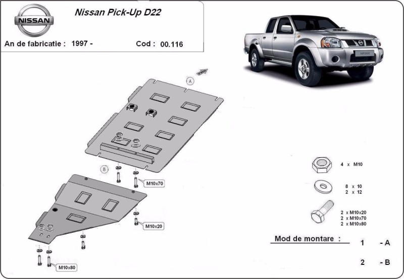 Stalowa płyta pod skrzynię biegów Nissan Pick Up (1997-2017)