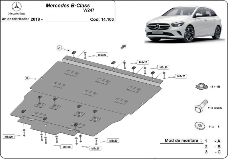 Stalowa płyta pod silnik Mercedes B-Class W247 (2018-2026)