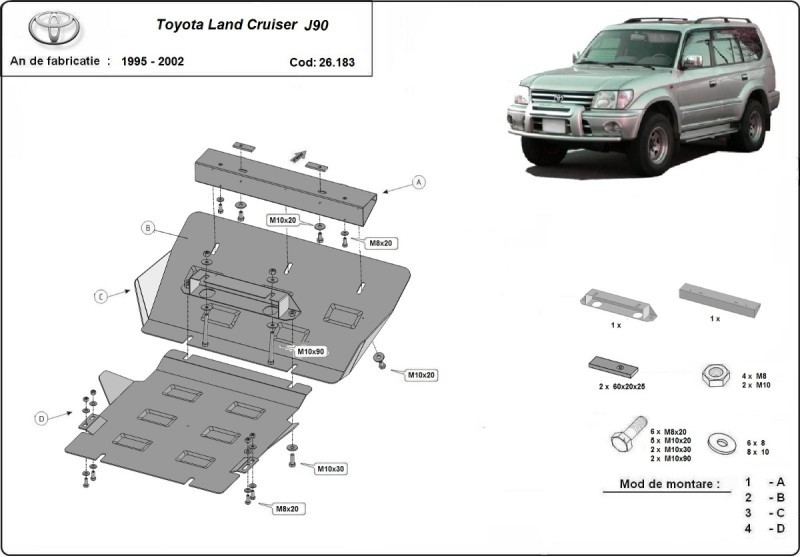 Stalowa płyta pod silnik Toyota Land Cruiser J90 (1995-2002)