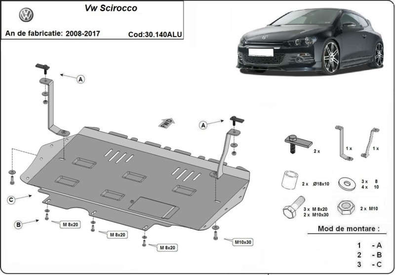 Aluminiowa płyta pod silnik Volkswagen Scirocco (2008-2017)