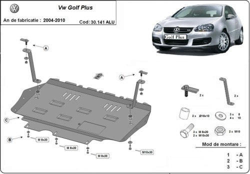 Aluminiowa płyta pod silnik Vw Golf Plus (2004-2010)