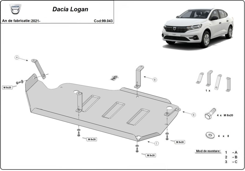 Stalowa płyta pod zbiornik paliwa Dacia Logan (2021-2026)