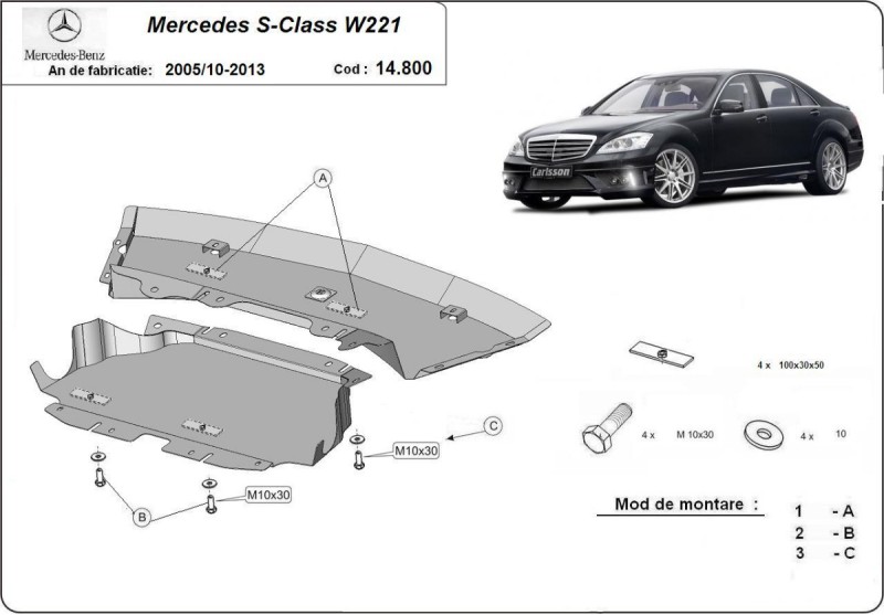 Stalowa płyta pod silnik Mercedes S-Classe W221 - 4x2 (2005-2013)