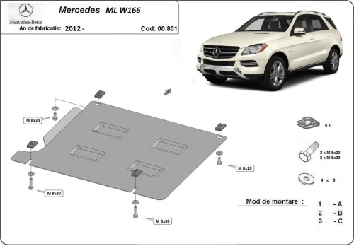 Stalowa płyta pod skrzynię biegów Mercedes ML W166 (2011-2019)