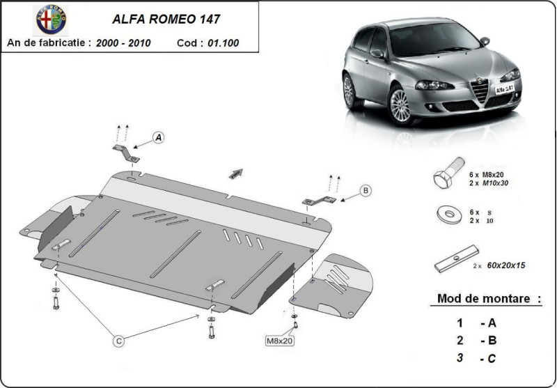 Stalowa płyta pod silnik Alfa Romeo 147 (2000-2010)