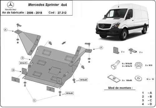 Stalowa płyta pod silnik Mercedes Sprinter 906 4x4 (2006-2017)