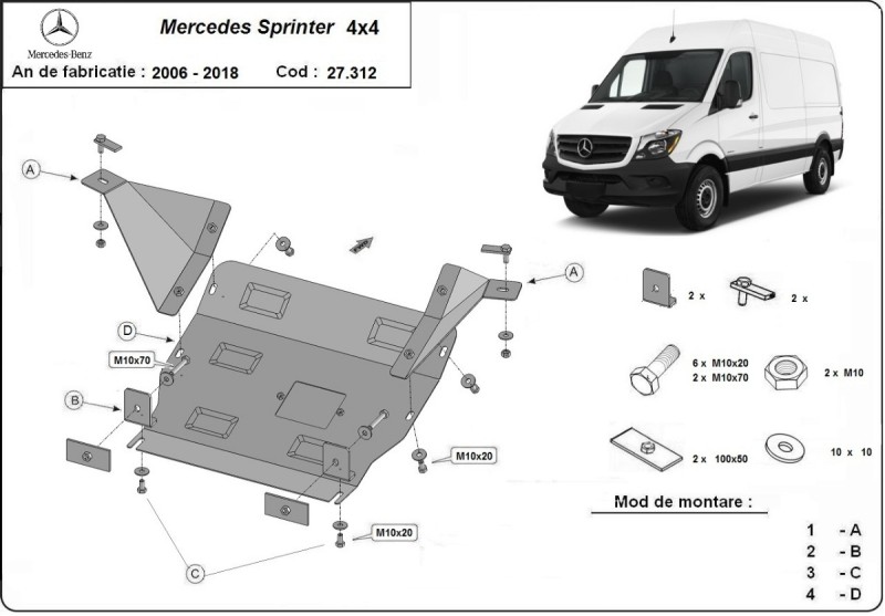 Stalowa płyta pod silnik Mercedes Sprinter 906 4x4 (2006-2017)
