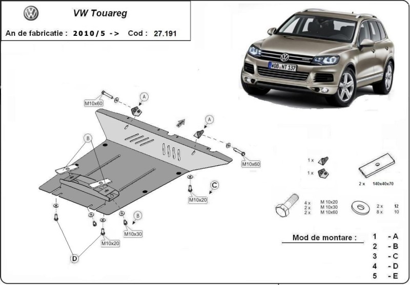 Stalowa płyta pod silnik VW Touareg (2010-2018)