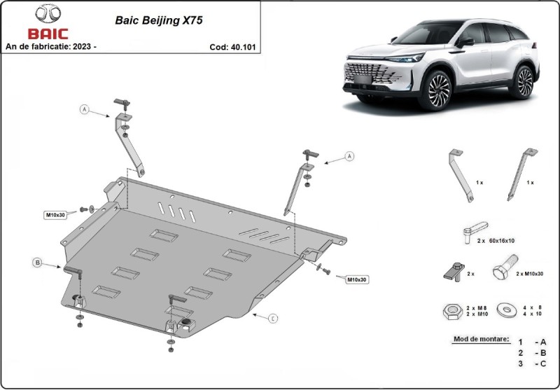 Aluminiowa płyta pod silnik BAIC Beijing X75 (2023-2026)