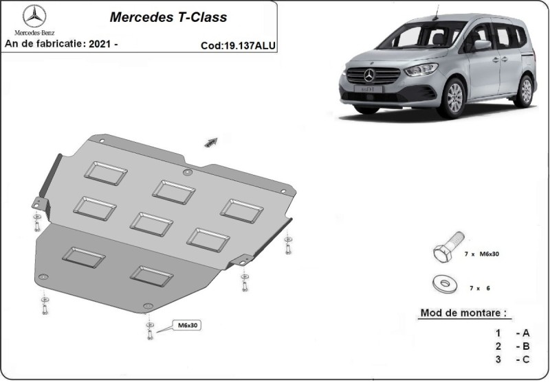 Aluminiowa płyta pod silnik Mercedes T-Class (2021-2026)