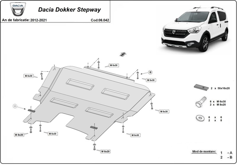 Stalowa płyta pod silnik Dacia Dokker Stepway (2012-2021)