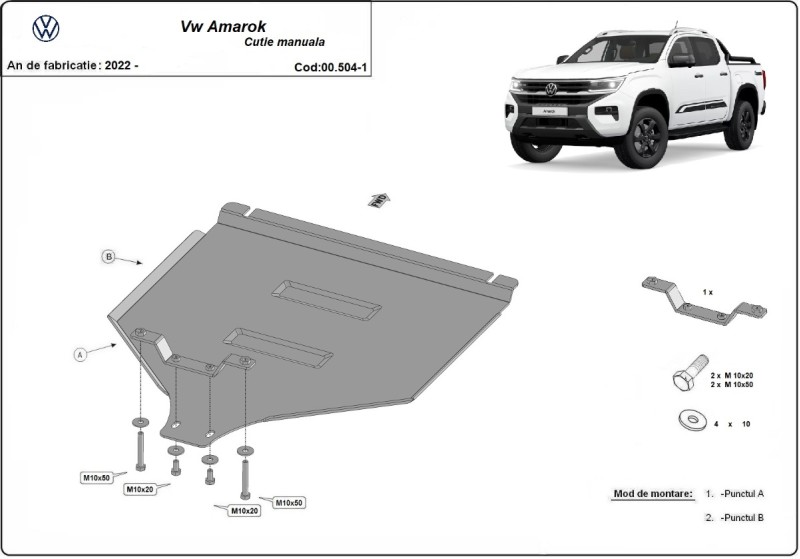 Stalowa płyta pod manualną skrzynię biegów Volkswagen Amarok (2022-2026)
