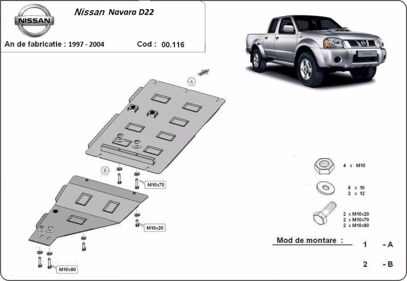 Stalowa płyta pod skrzynię biegów Nissan Navara D22 (1997-2004)