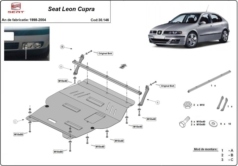 Stalowa płyta pod silnik Seat Leon Cupra Mk1 (1998-2004)