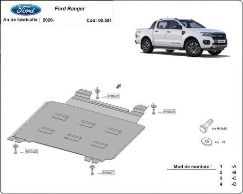 Stalowa płyta pod skrzynię biegów Ford Ranger (2020-2023)