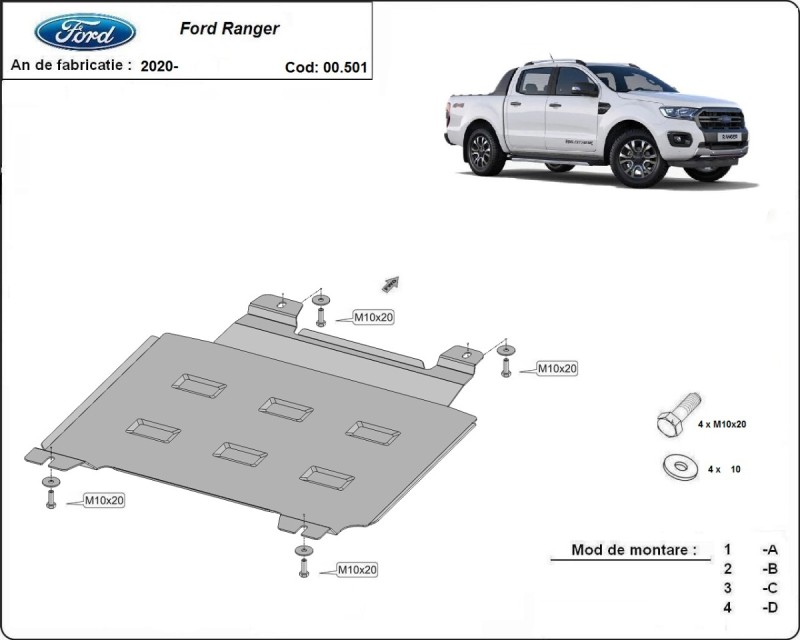 Stalowa płyta pod skrzynię biegów Ford Ranger (2020-2023)