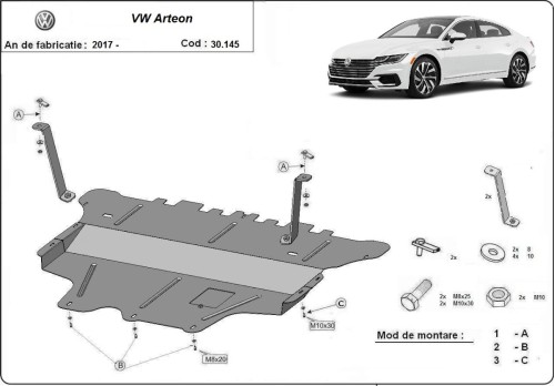 Stalowa płyta pod silnik VW Passat Alltrack - reczna skrzynia biegow (2015-2023)