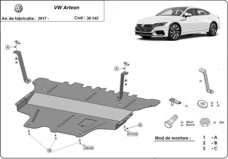 Stalowa płyta pod silnik VW Passat Alltrack - reczna skrzynia biegow (2015-2023)