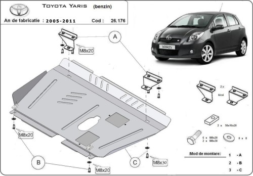 Stalowa płyta pod silnik Toyota Yaris - benzyna (2005-2011)