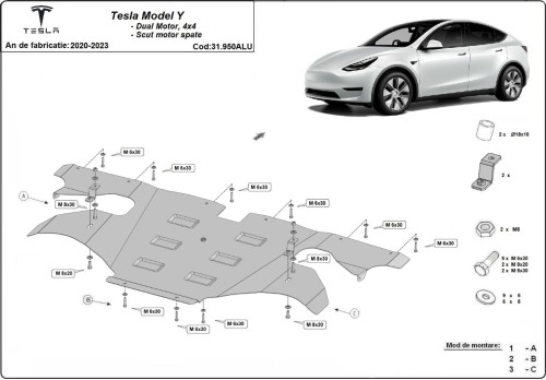 Aluminiowa płyta pod silnik elektrycznego Tesla Y (2020-2023)