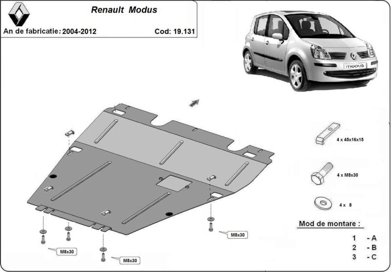 Stalowa płyta pod silnik Renault Modus (2004-2012)