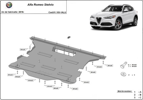 Aluminiowa płyta pod silnik Alfa Romeo Stelvio (2016-2026)