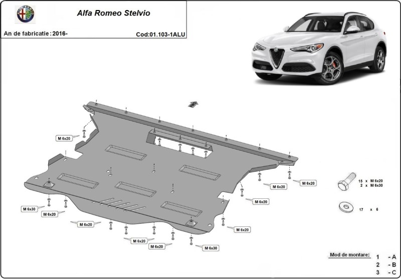 Aluminiowa płyta pod silnik Alfa Romeo Stelvio (2016-2026)