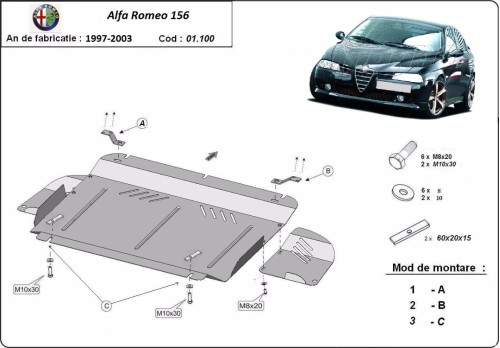 Stalowa płyta pod silnik Alfa Romeo 156 (1997-2003)