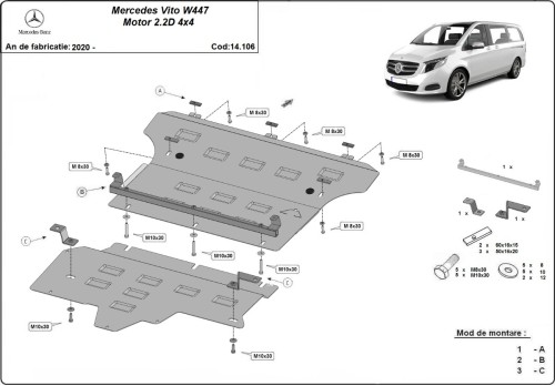 Stalowa płyta pod silnik Mercedes Vito W447, 2.2 D, 4x4 (2020-2026)