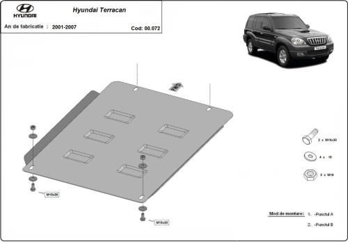 Stalowa płyta pod skrzynię biegów Hyundai Terracan (2001-2007)
