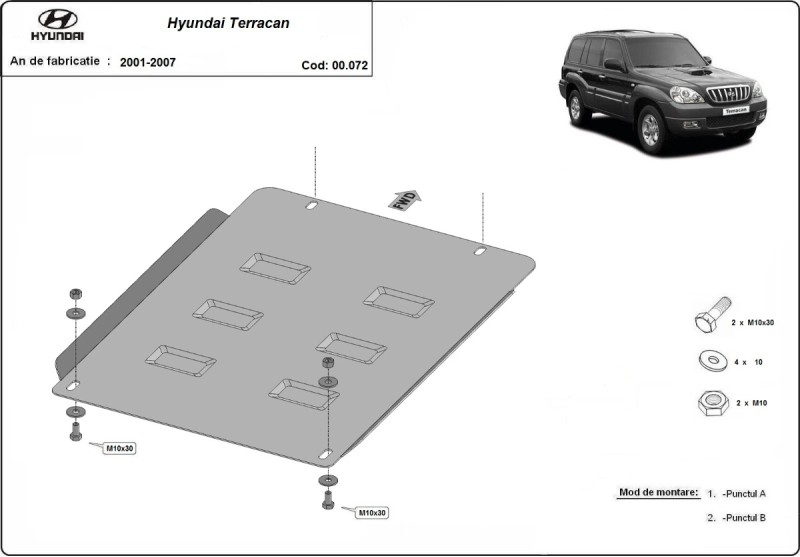 Stalowa płyta pod skrzynię biegów Hyundai Terracan (2001-2007)
