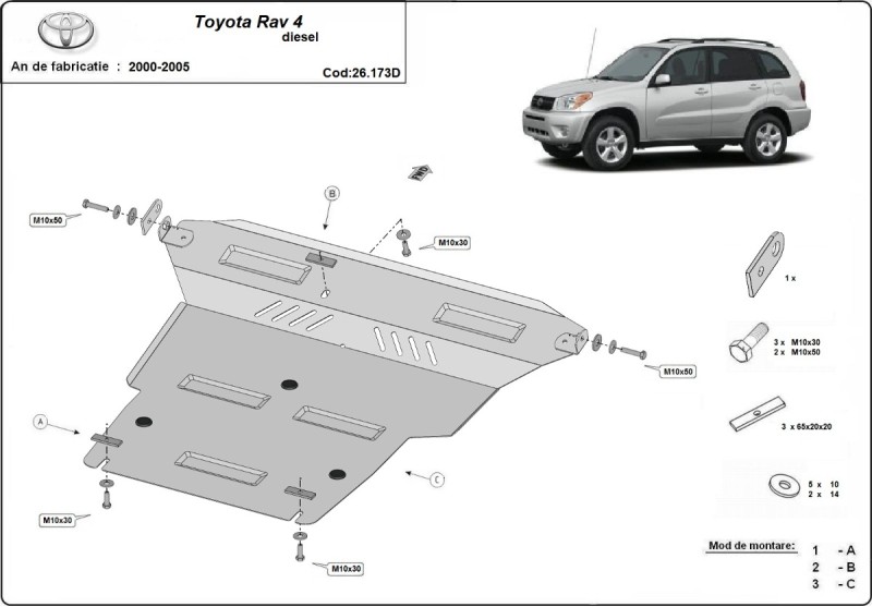Stalowa płyta pod silnik Toyota Rav4 Diesel (2000-2005)