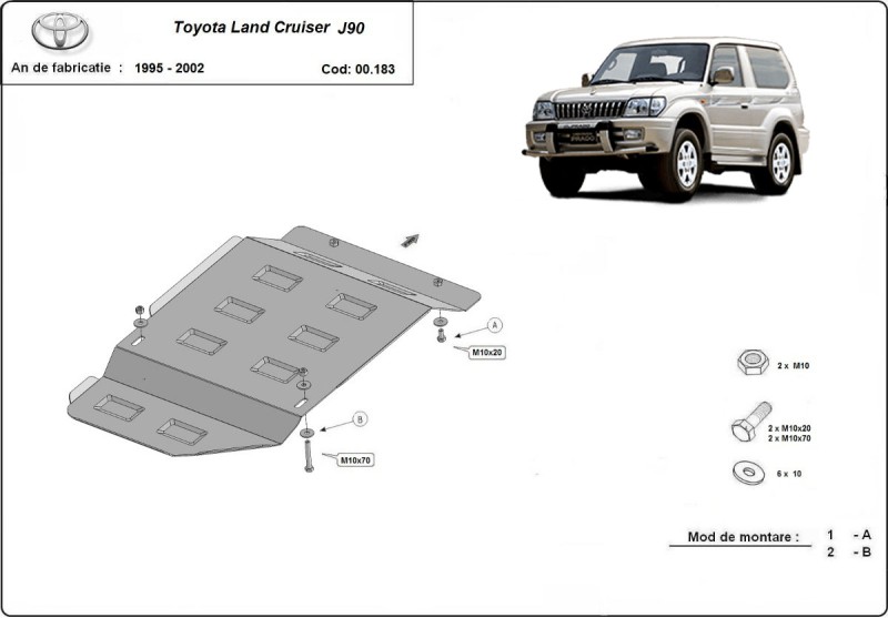Stalowa płyta pod skrzynię biegów Toyota Land Cruiser J90 - tylko dla wersji 3-drzwiowej (1995-2002)