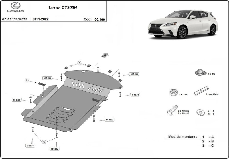 Stalowa płyta pod katalizator Lexus CT200H (2011-2026)