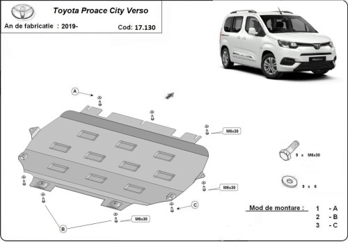Stalowa płyta pod silnik Toyota Proace City Verso (2019-2026)