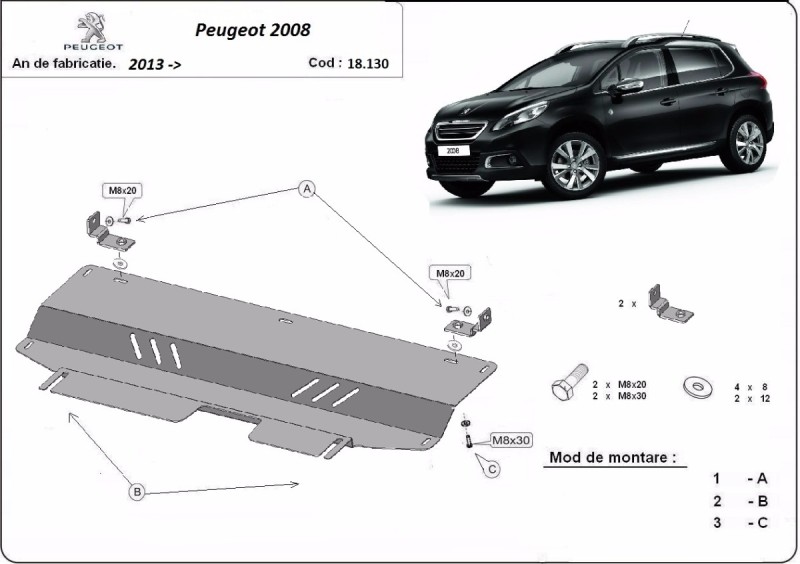 Stalowa płyta pod silnik Peugeot 2008 (2013-2019)