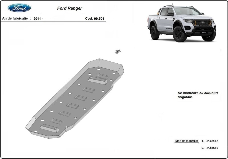 Stalowa płyta pod zbiornik paliwa Ford Ranger (2011-2023)
