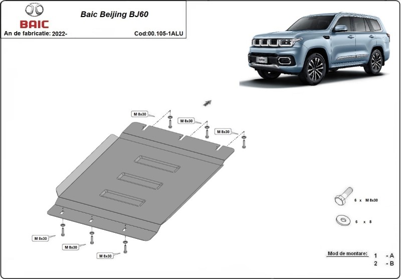 Aluminiowa płyta pod skrzynię biegów Baic Beijing BJ60 (2022-2026)