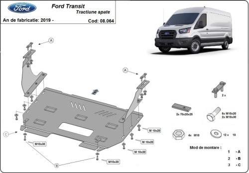 Stalowa płyta pod silnik Ford Transit - RWD (2013-2023)