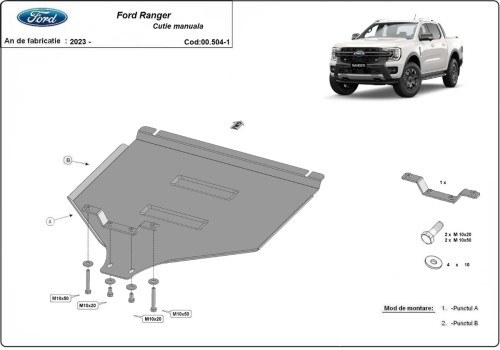 Stalowa płyta pod manualną skrzynię biegów Ford Ranger (2023-2026)
