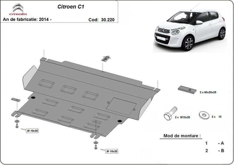 Stalowa płyta pod silnik Citroen C1 (2014-2022)