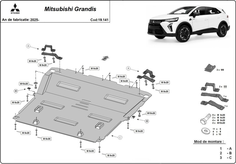 Stalowa osłona silnika Mitsubishi Grandis (2025-2026)