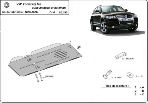 Stalowa płyta pod skrzynię biegów i automatyczne VW Touareg 7L (2003-2006)