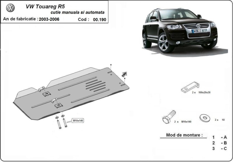 Stalowa płyta pod skrzynię biegów i automatyczne VW Touareg 7L (2003-2006)