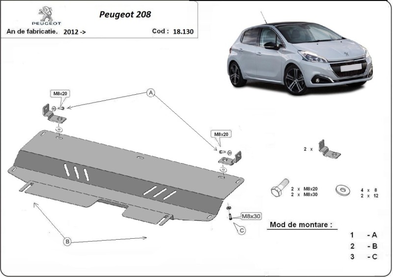 Stalowa płyta pod silnik Peugeot 208 (2012-2019)